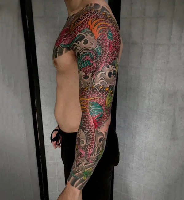 Red Dragon Sleeve Tattoo