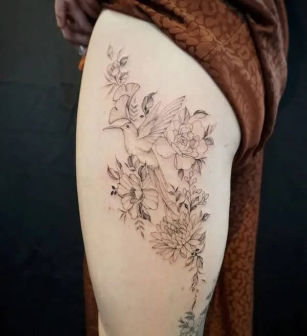 November Birth Flower Thigh Tattoo