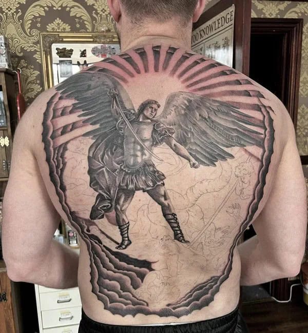 St Michael Back Tattoo