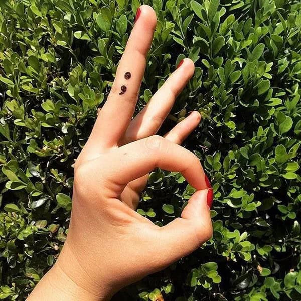 Semicolon Tattoo on Finger