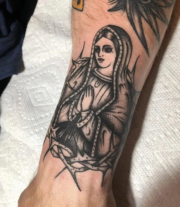 Virgin Mary Crown of Thorns Tattoo