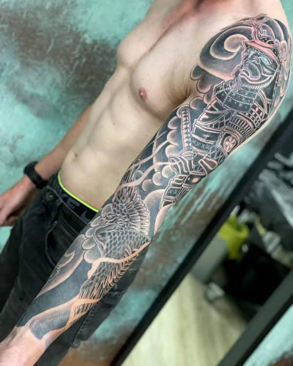 Black and Gray Japanese Sleeve Tattoo