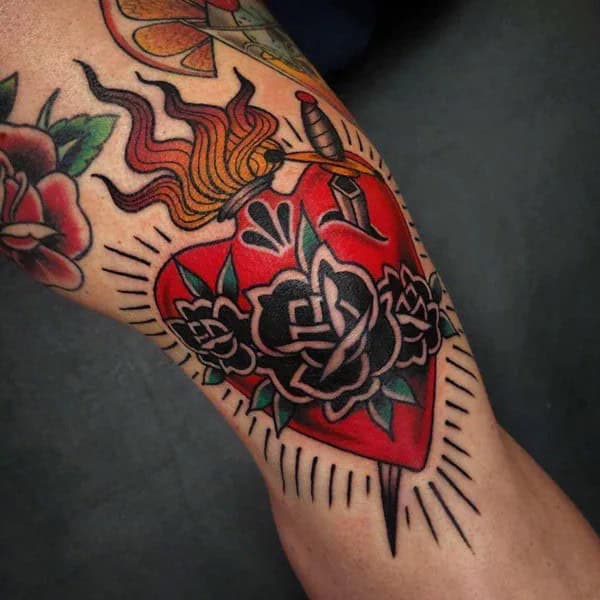 Sacred Heart Knee Tattoo