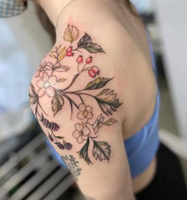 May Birth Flower Shoulder Tattoo