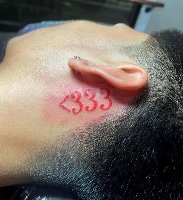 333 Behind The Neck Tattoo