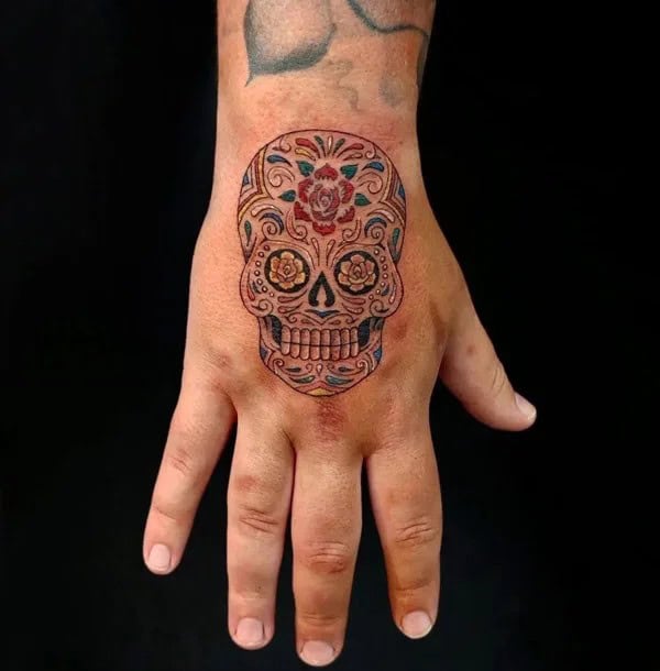 Sugar Skull Hand Tattoo