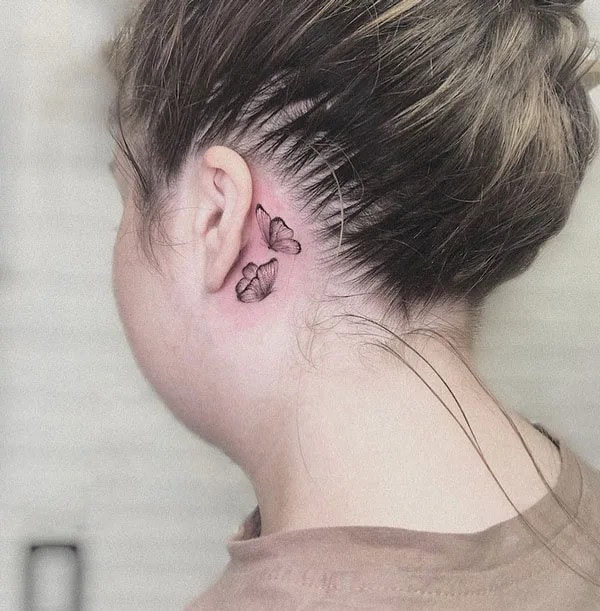 Watercolor Butterfly Tattoo Behind The Ear