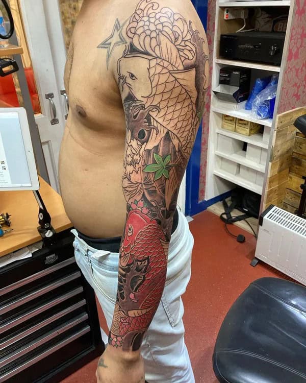 Japanese Koi Fish Sleeve Tattoo