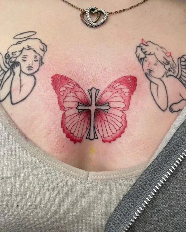 Butterfly Cross Tattoo