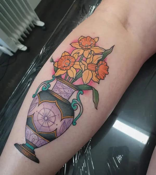 March Birth Flower Vase Tattoo