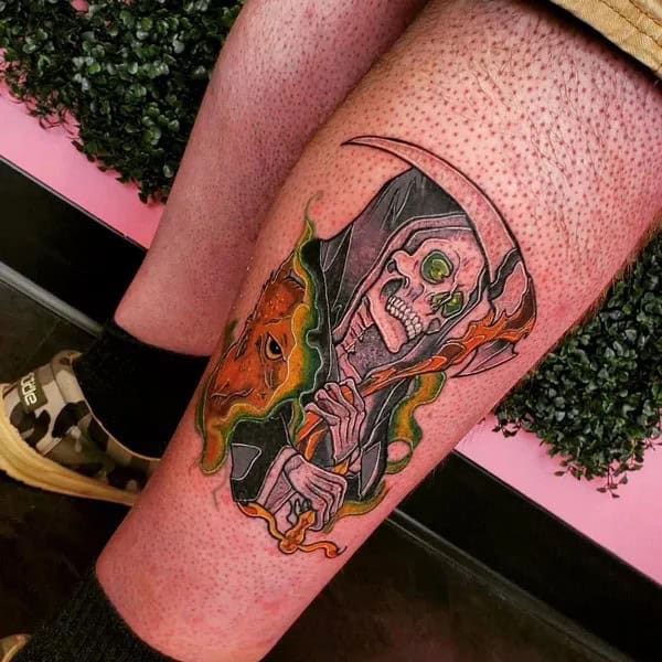 Grim Reaper Leg Tattoo