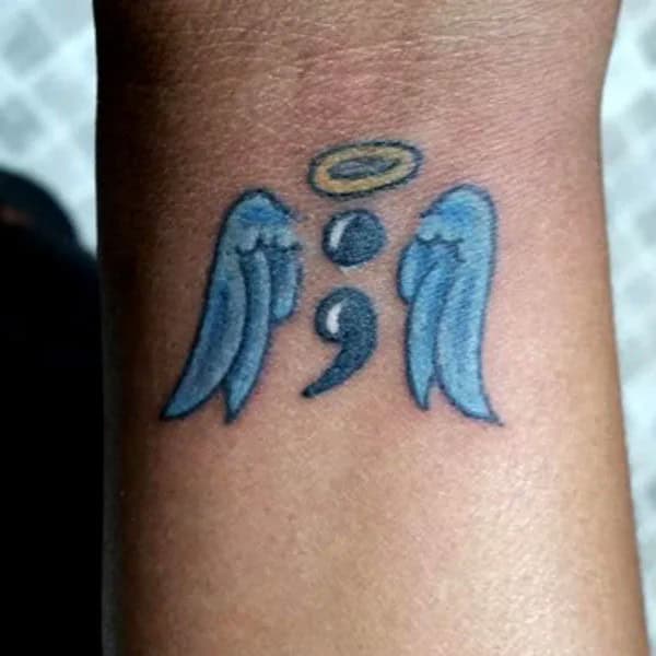 Semicolon Tattoo with Wings