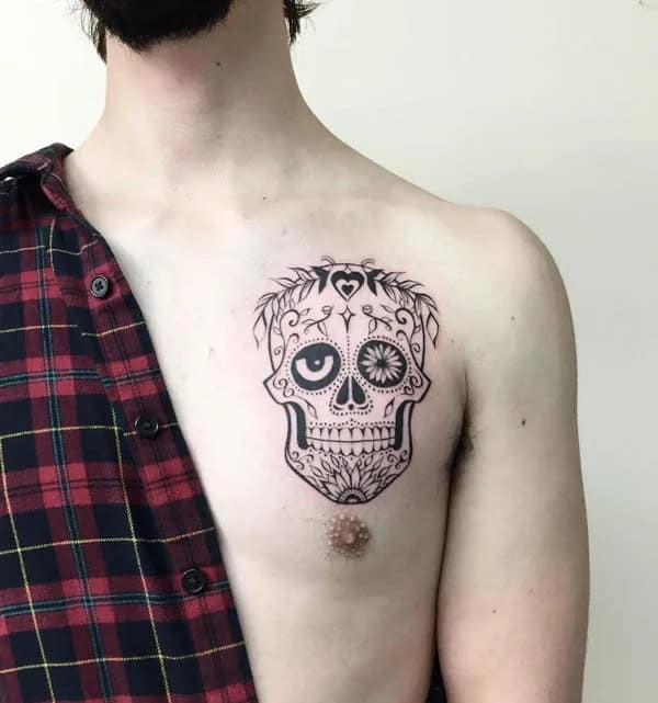 Sugar Skull Chest Tattoo