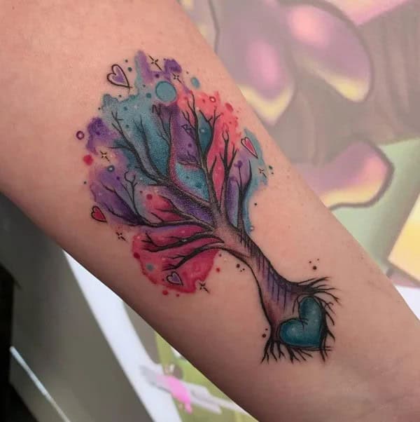 Watercolor Family Tree Tattoo