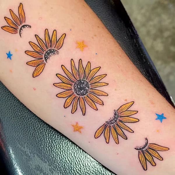 Sunflower Moon Phase Tattoo