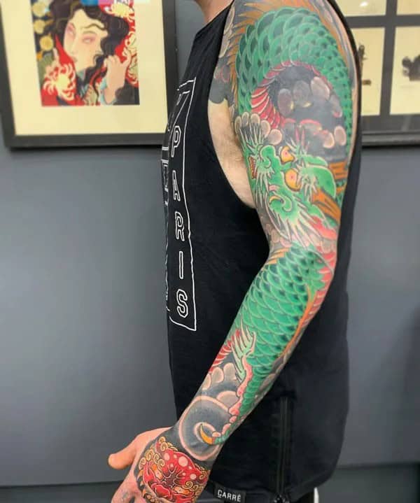 Green Dragon Sleeve Tattoo