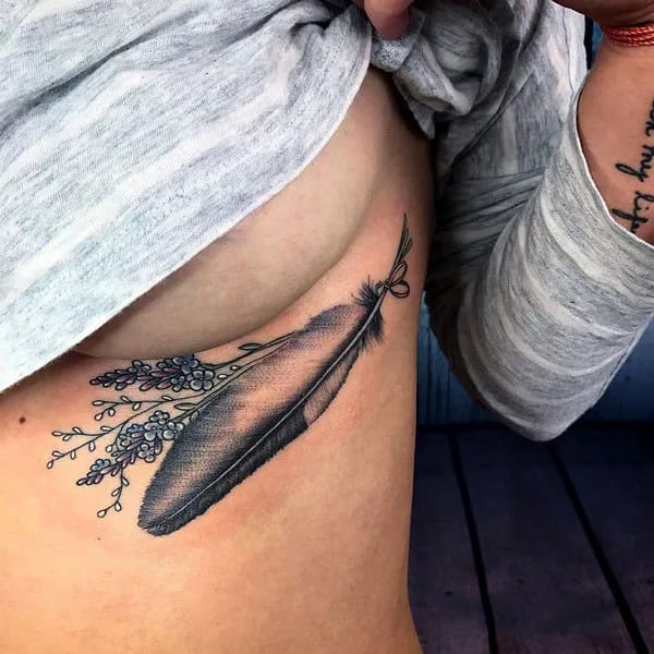 Feather Tattoo Under Breast