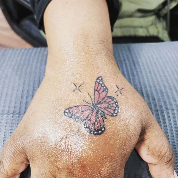 Semicolon Butterfly Hand Tattoo