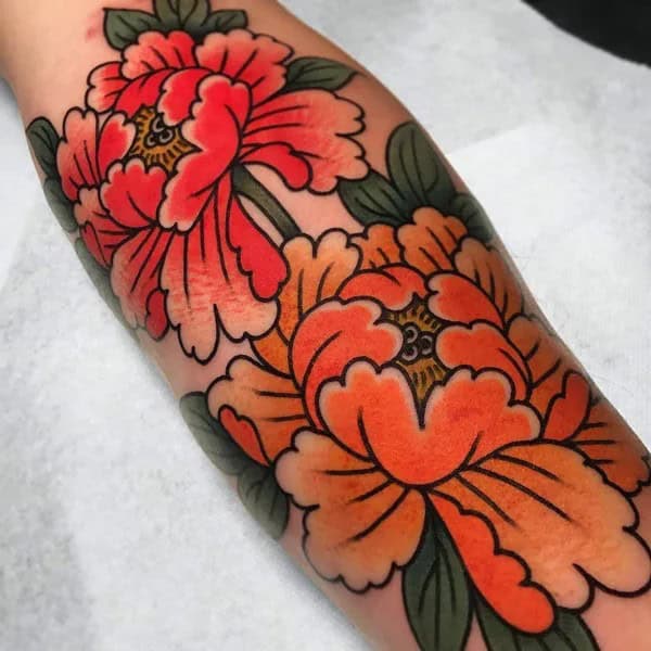 Traditional Peony Tattoo