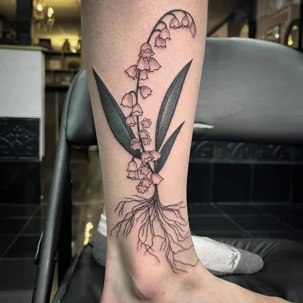 Lily Of The Valley Leg Tattoo