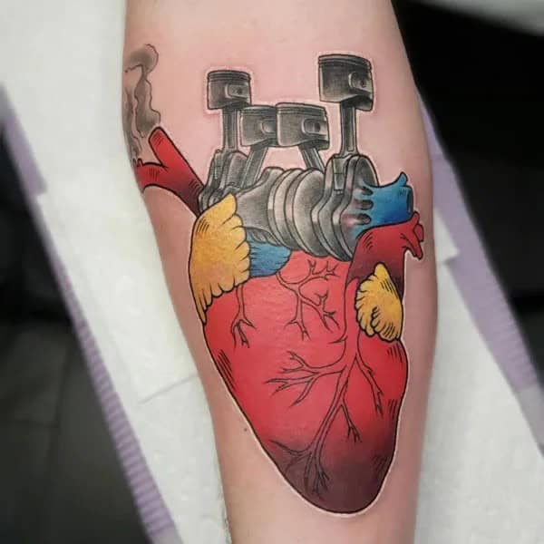 Anatomical Heart Tattoo On Chest