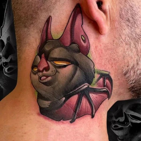 Bat Tattoo on Neck