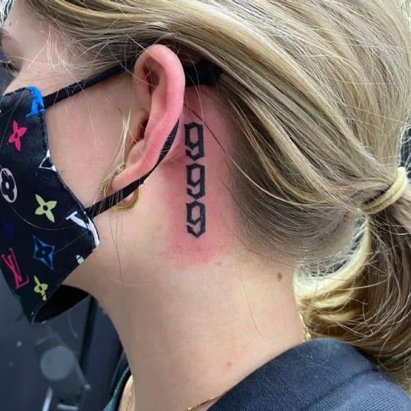 999 Tattoo Behind Ear