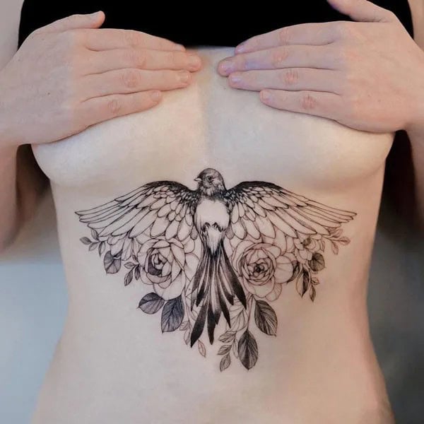 Bird Underboob Tattoo