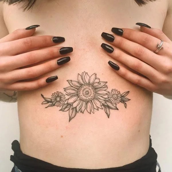 Sunflower Tattoo Under Breast