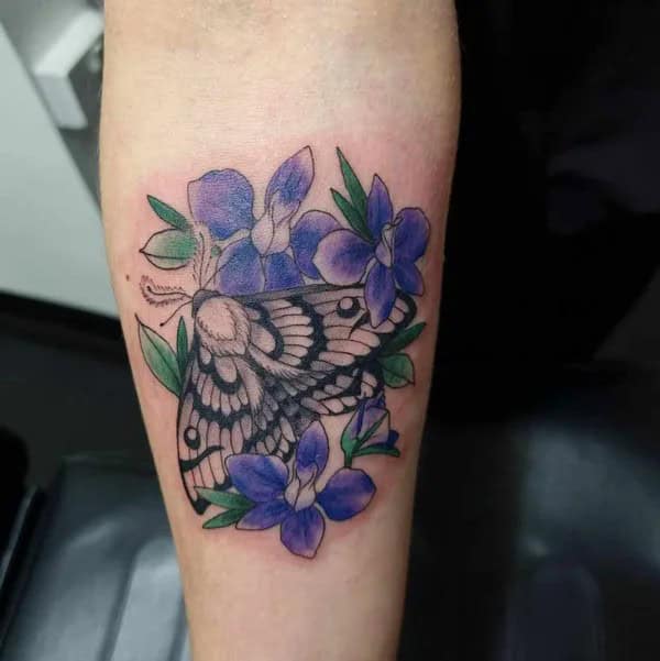 Larkspur and Moth Tattoo