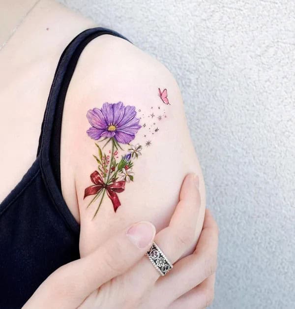 Cosmos Flower Bouquet Tattoo