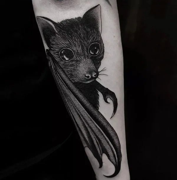 Blackwork Bat Tattoo