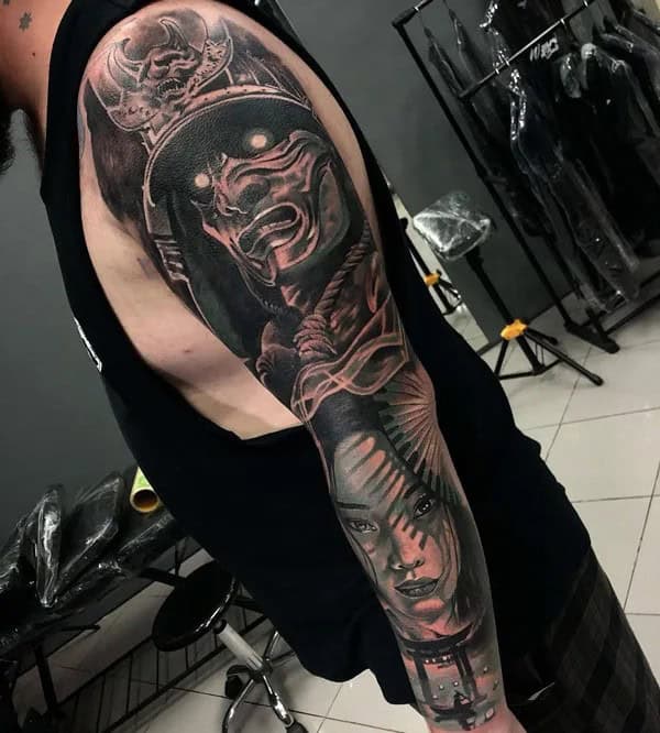 Japanese Warrior Sleeve Tattoo