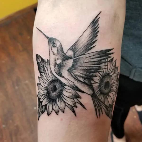 Hummingbird and Sunflower Tattoo