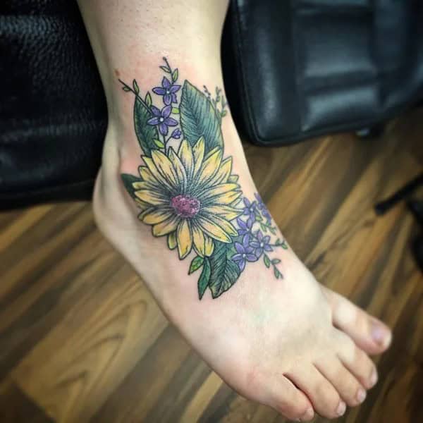 Sunflower Foot Tattoo