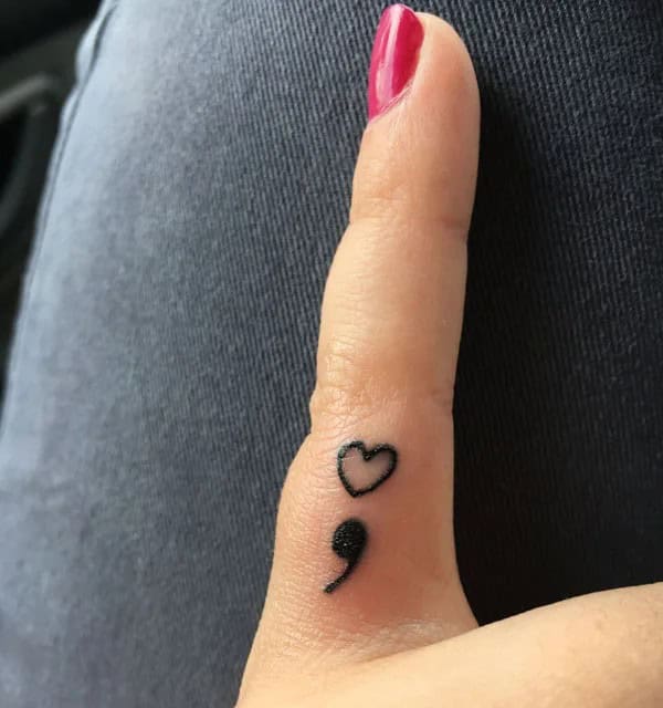 Semicolon Tattoo on Finger