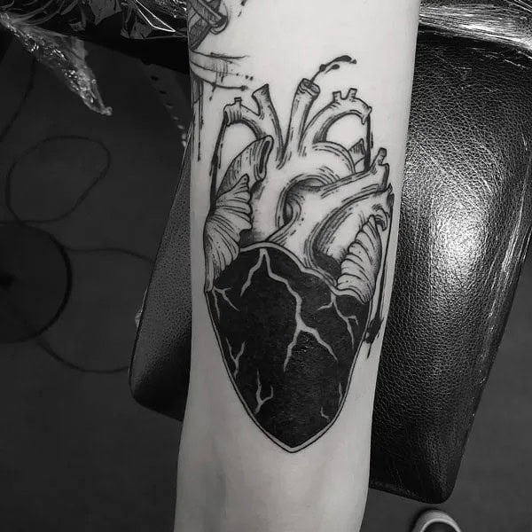 Anatomical Heart Tattoo On Chest