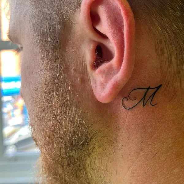 Initial Tattoo Behind the Ear