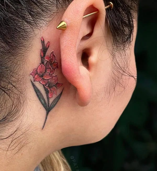 Gladiolus Behind the Ear Tattoo