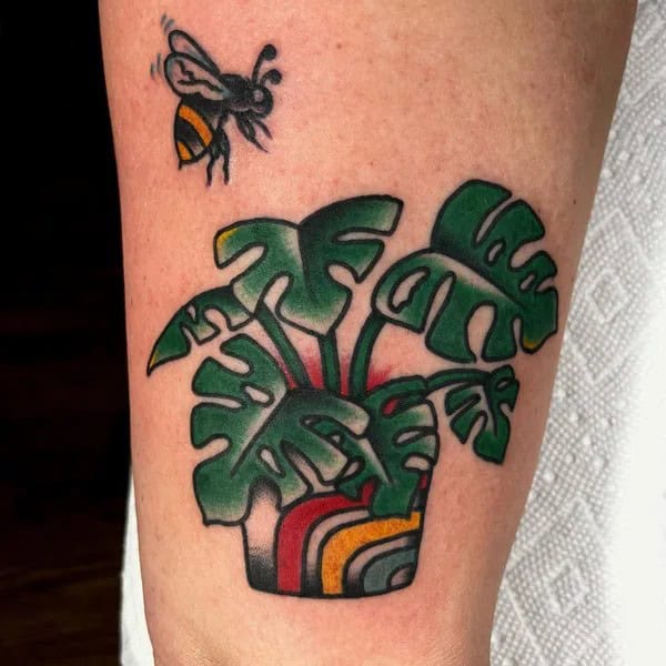 Traditional Monstera Tattoo