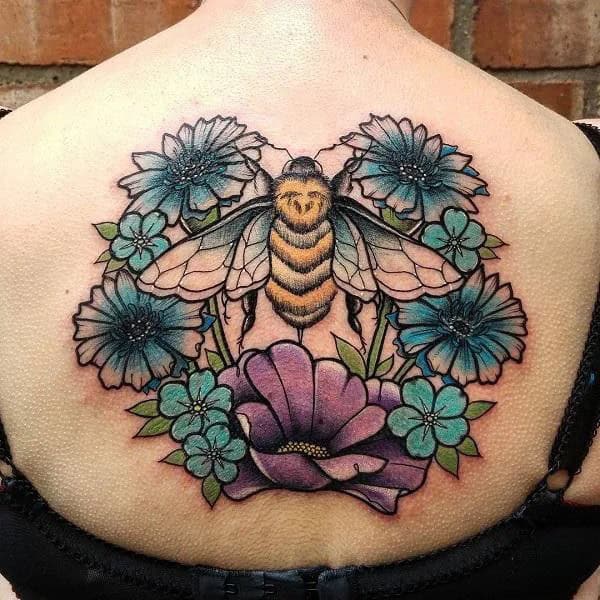 Flower and Bee Tattoo