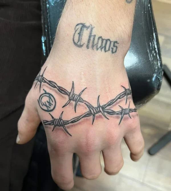 Barbed Wire Hand Tattoo