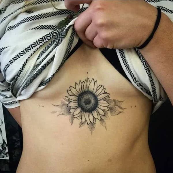 Sunflower Tattoo Under Breast