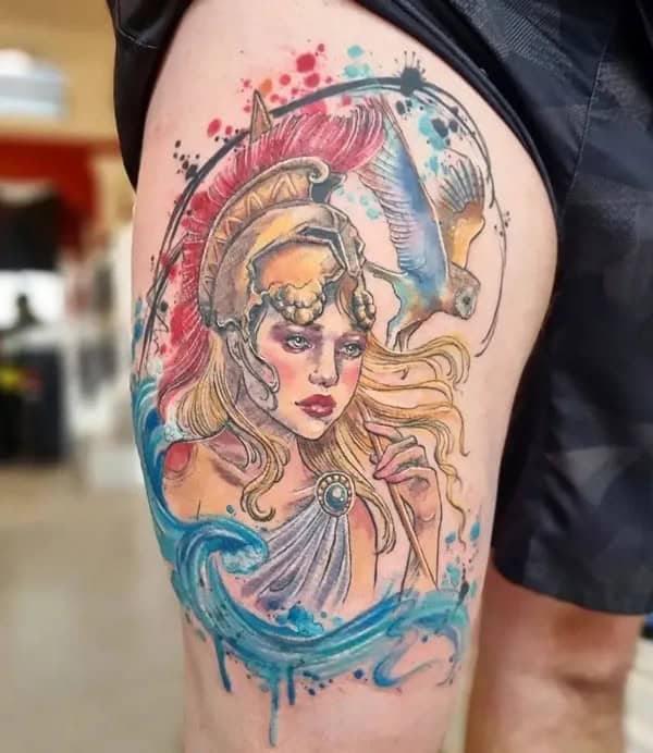 Watercolor Athena Tattoo