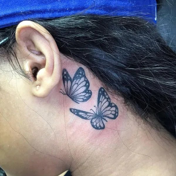 Watercolor Butterfly Tattoo Behind The Ear