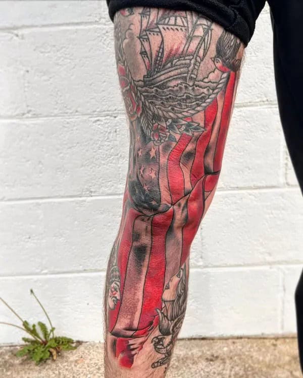 American Flag Leg Tattoo