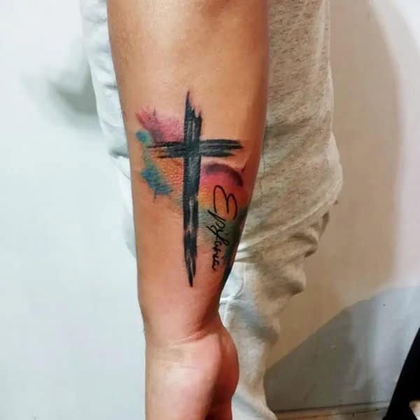 Watercolor Cross Tattoo