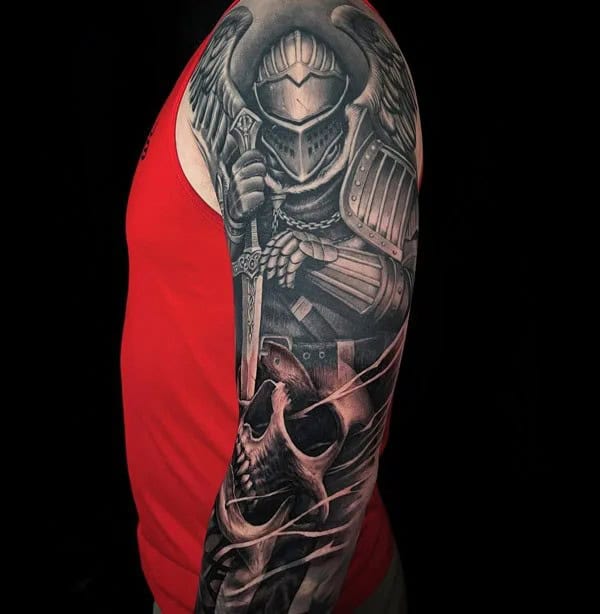 St Michael and Skull Tattoo