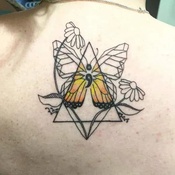 Geometric Semicolon Butterfly Tattoo