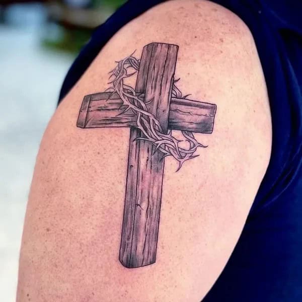 Cross Tattoo on Shoulder